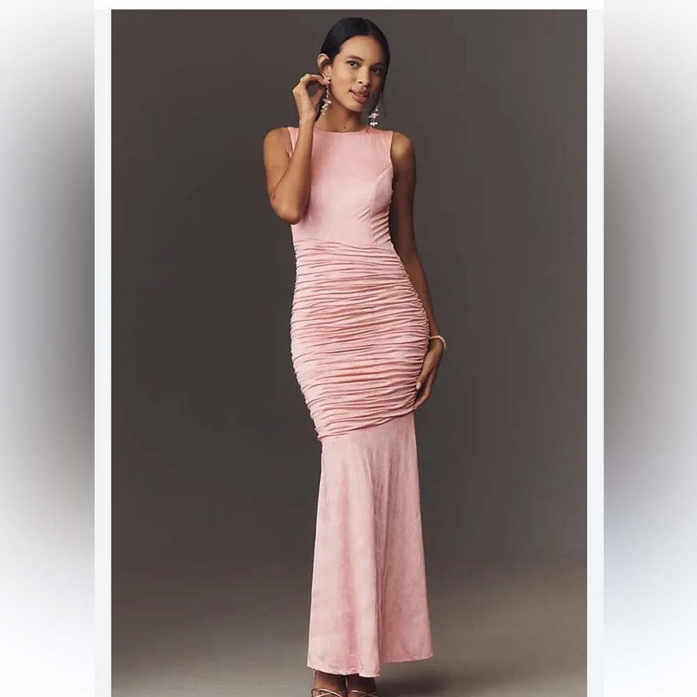 Anthropologie Dress the Population Violetta Pink Ruched Long Evening Gown NWT